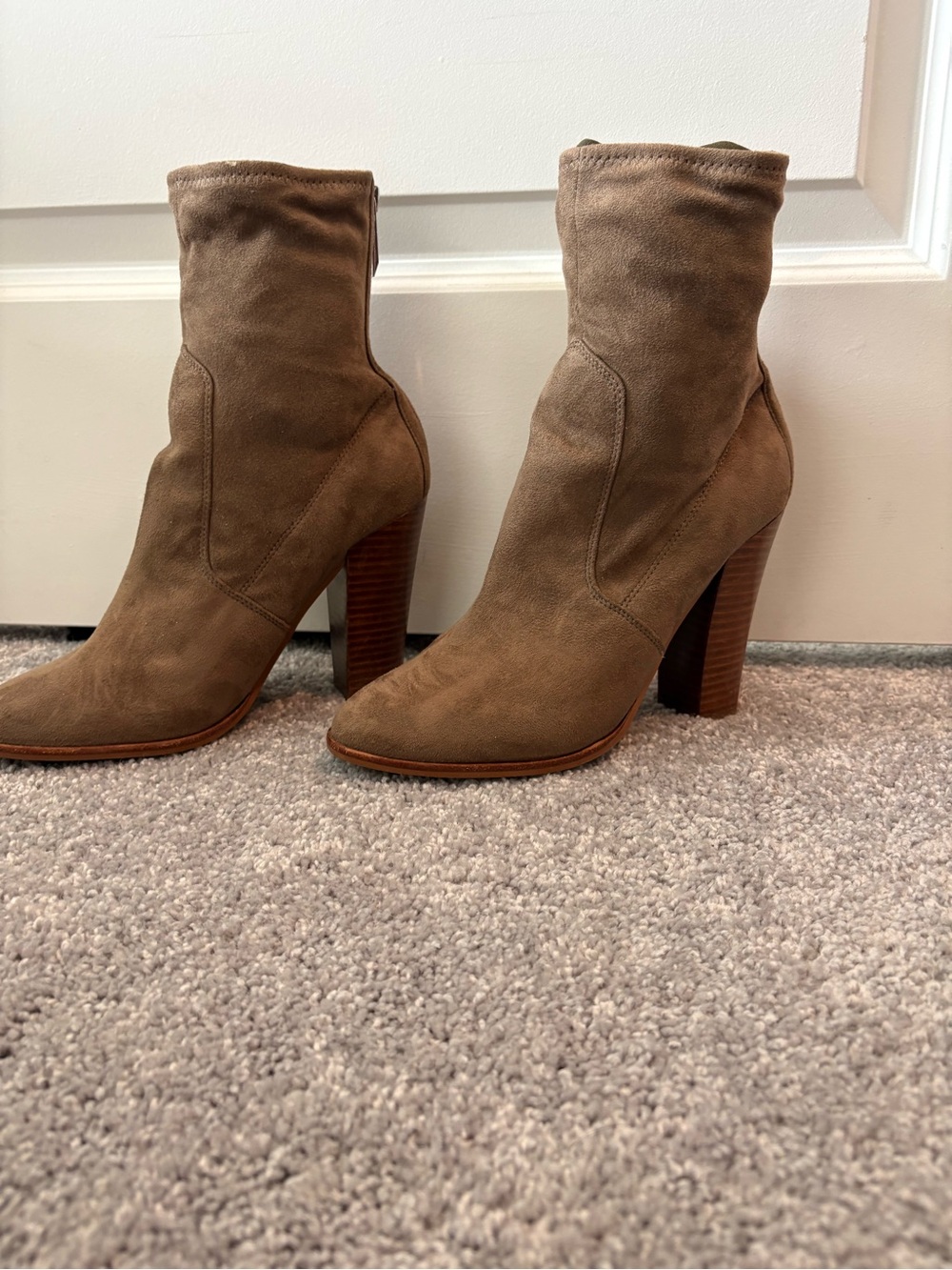 Aldo Taupe Suede Pointed-Toe Stacked Heel Boots